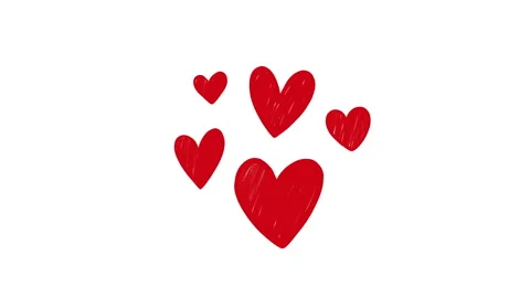 Hand drawn doodle hearts, stop motion animation on a white background Stock Footage 159473389
