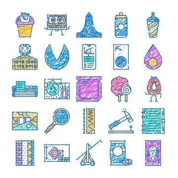 Hand drawn doodle icon collection illustrating various concepts Stock Illustration