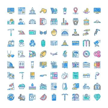 Hand drawn doodle icon collection representing various concepts 스톡 일러스트