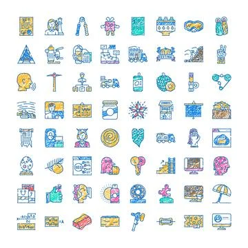 Hand drawn doodle icon collection representing various concepts Stockillustratie
