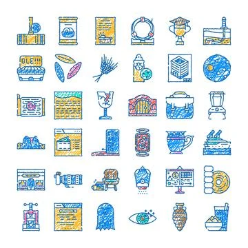 Hand drawn doodle icon collection illustrating various concepts Stock Illustration