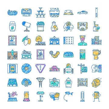 Hand drawn doodle icon collection representing various concepts Stock Illustration