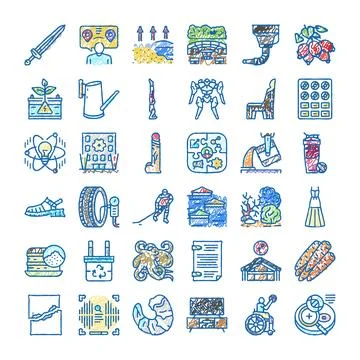 Hand drawn doodle icon collection on white background Stock Illustration