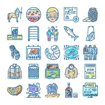 Hand drawn doodle icon collection on white background Stock Illustration