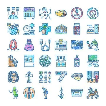 Hand drawn doodle icon collection representing various concepts Stock Illustration