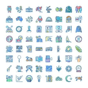Hand drawn doodle icon collection representing various concepts Stock Illustration