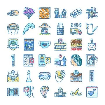 Hand drawn doodle icon collection illustrating various concepts Ilustración de archivo