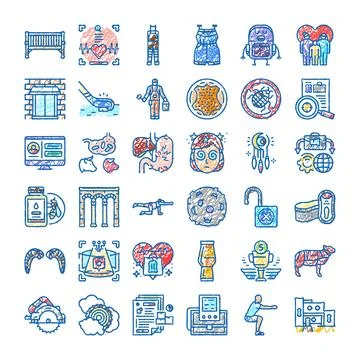 Hand drawn doodle icon collection representing diverse themes Stock Illustration
