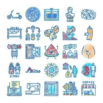 Hand drawn doodle icon collection illustrating diverse concepts イラスト素材
