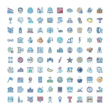 Hand drawn doodle icon collection illustrating various concepts Stock Illustration