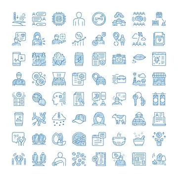 Hand drawn doodle icon set illustrating business and social issues Stock Illustration