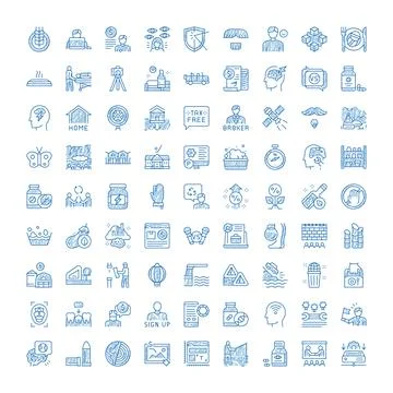 Hand drawn doodle icon set illustrating various concepts Illustrazione stock