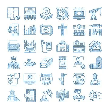 Hand drawn doodle icon set illustrating various concepts Stock Illustration