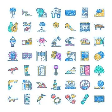 Hand drawn doodle icon set collection various themes 스톡 일러스트