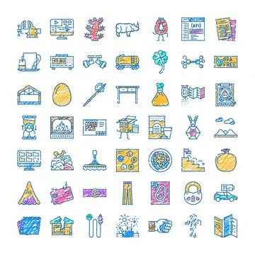 Hand drawn doodle icon set illustrating various concepts Stock Illustration