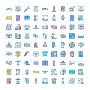 Hand drawn doodle icon set with various concepts Stock Illustration