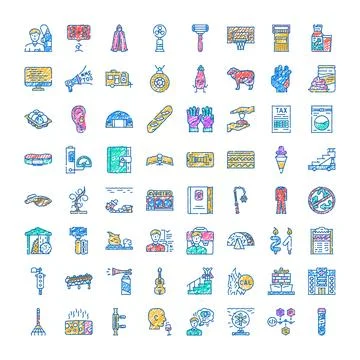 Hand drawn doodle icon set on white background Stock Illustration