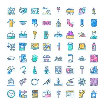 Hand drawn doodle icon set illustrating various concepts Ilustración de archivo