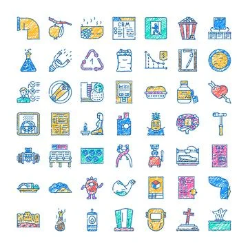 Hand drawn doodle icon set of various objects Stock Illustration