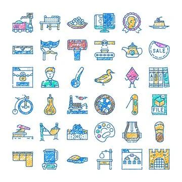 Hand drawn doodle icon set illustrating various concepts Stock Illustration