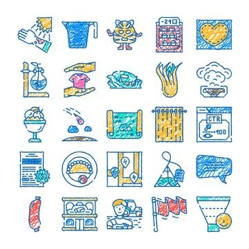 Hand drawn doodle icon set collection Stock Illustration