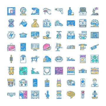Hand drawn doodle icon set creating diverse concepts Stock Illustration