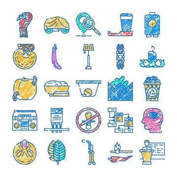 Hand drawn doodle icon set collecting objects and concepts Stock Illustration
