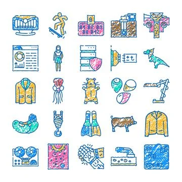 Hand drawn doodle icon set collection 스톡 일러스트