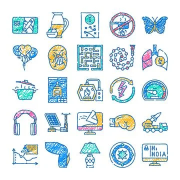 Hand drawn doodle icon set illustrating various concepts イラスト素材