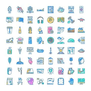 Hand drawn doodle icon set illustrating various concepts Stock Illustration