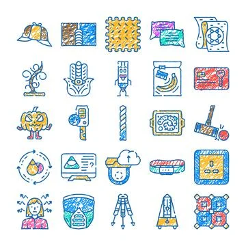 Hand drawn doodle icon set illustrating various concepts 스톡 일러스트