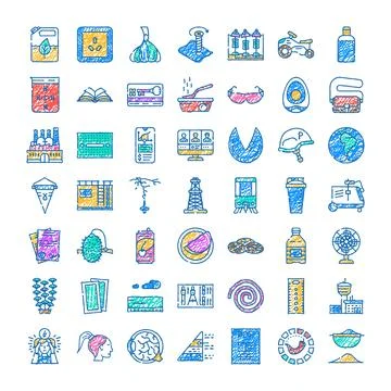 Hand drawn doodle icon set diverse collection Stock Illustration