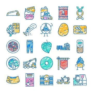 Hand drawn doodle icon set illustrating various concepts Stock Illustration