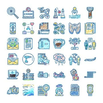 Hand drawn doodle icon set illustrating various concepts Illustrazione stock
