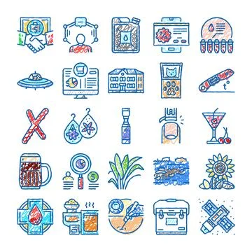 Hand drawn doodle icon set of various concepts 스톡 일러스트