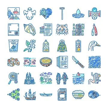 Hand drawn doodle icon set illustrating various objects Ilustración de archivo