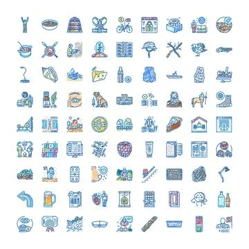 Hand drawn doodle icon set with various concepts Ilustración de archivo