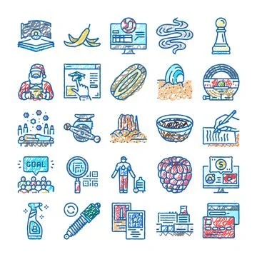 Hand drawn doodle icon set of various concepts 库存插图