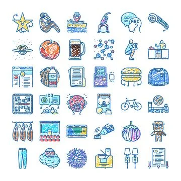 Hand drawn doodle icon set illustrating various concepts イラスト素材
