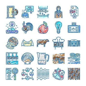 Hand drawn doodle icon set illustrating various concepts 스톡 일러스트