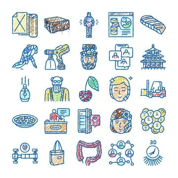 Hand drawn doodle icon set diverse concepts Stock Illustration