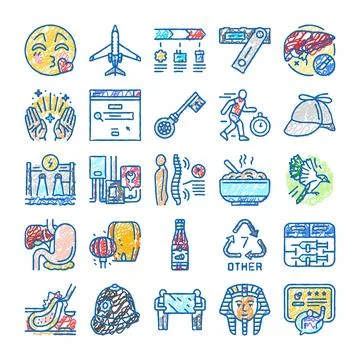 Hand drawn doodle icon set illustrating various concepts イラスト素材