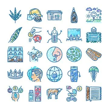 Hand drawn doodle icon set illustrating various concepts イラスト素材