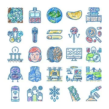 Hand drawn doodle icon set illustrating various concepts Stock Illustration