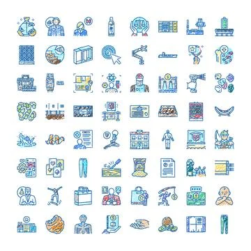 Hand drawn doodle icon set illustrating various business and industry concept Ilustración de archivo