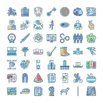 Hand drawn doodle icon set collection 스톡 일러스트