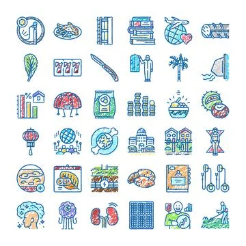Hand drawn doodle icon set illustrating various concepts Illustrazione stock