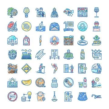 Hand drawn doodle icon set illustrating various concepts Stock Illustration
