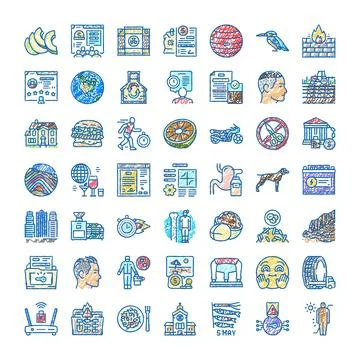 Hand drawn doodle icon set illustrating various concepts Ilustración de archivo