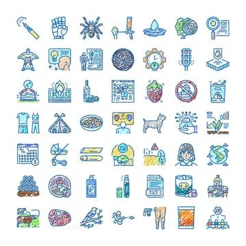 Hand drawn doodle icon set illustrating various concepts イラスト素材